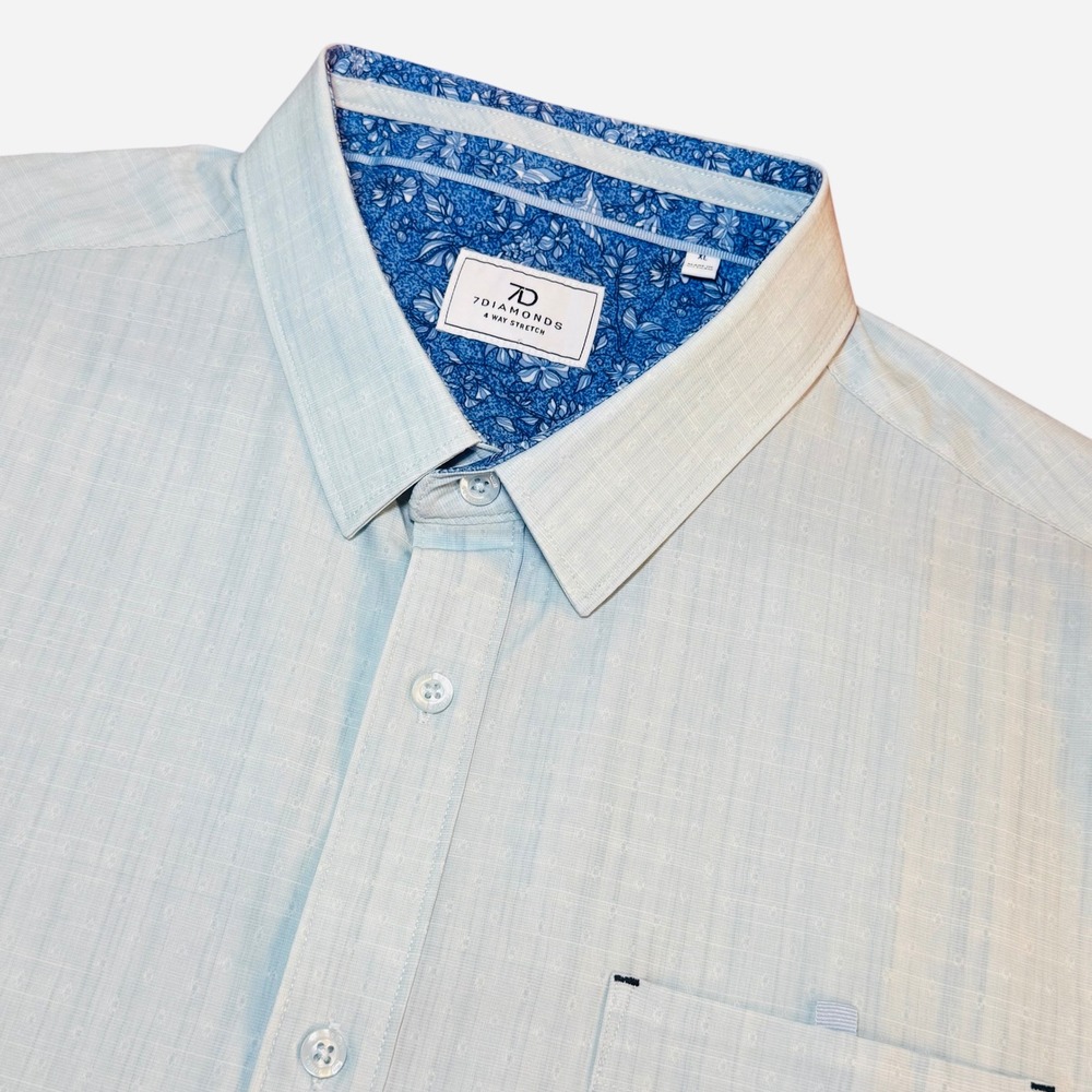 7 Diamonds Vista 4 Way Stretch Woven Shirt Mens XL Light Blue Short Sleeve